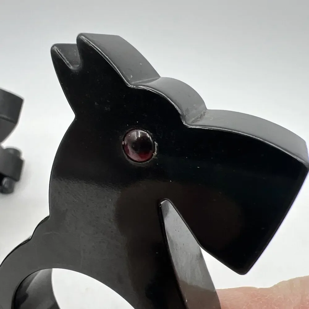 Set 4 Restoration Hardware Black Scottie Dog Napkin Ring Holders Red Eyes Wheels